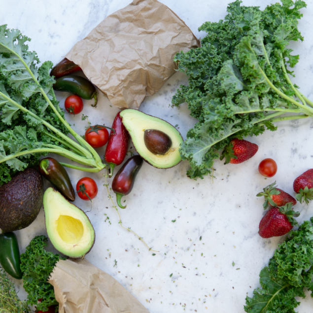 Vegetables on bench